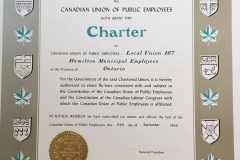 Local 167’s CUPE charter, 1963. Courtesy of CUPE Local 5167.