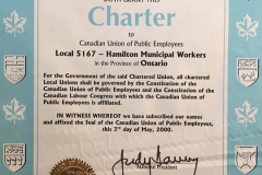 Local 5167’s CUPE charter, 2000. Courtesy of CUPE Local 5167.